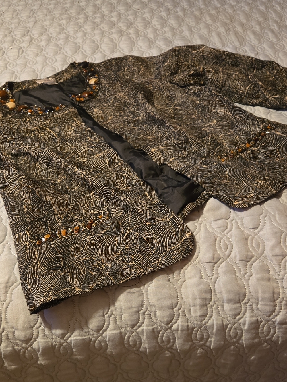 Chico's Black and Gold Embellished Textured Jacket  Size 2